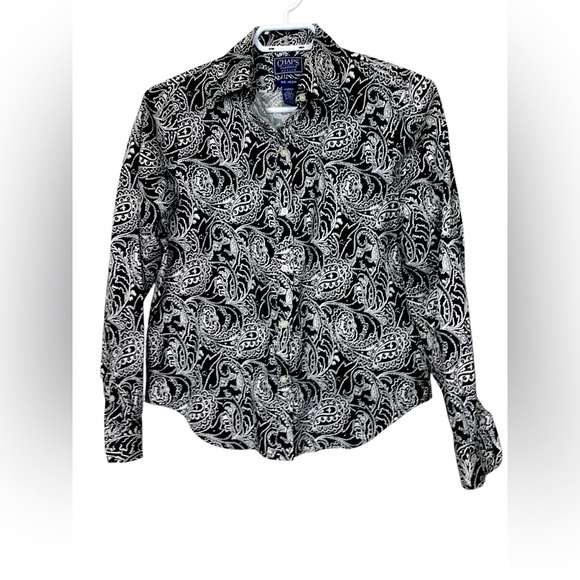 Chaps Petite NWOT Black & White, Long Sleeve, No Iron, Button Up Blouse - Picture 1 of 11